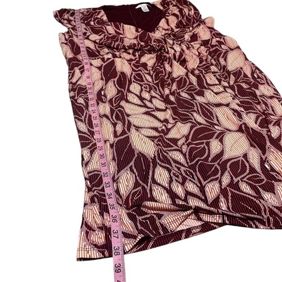 NWOT London Times Woman 14W Burgundy Maroon Orange Navy Leaf Faux Wrap Dress New - Picture 6 of 7